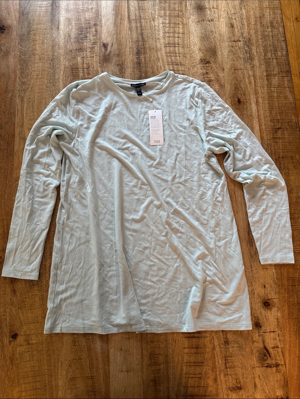 Eileen Fisher Mint Green Clear water Crewneck Tunic blouse top NEW NWT P medium